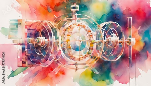 Abstract watercolor rendition of precise scientific instruments, potential for themes of innovation, creativity, and National Inventors' Day