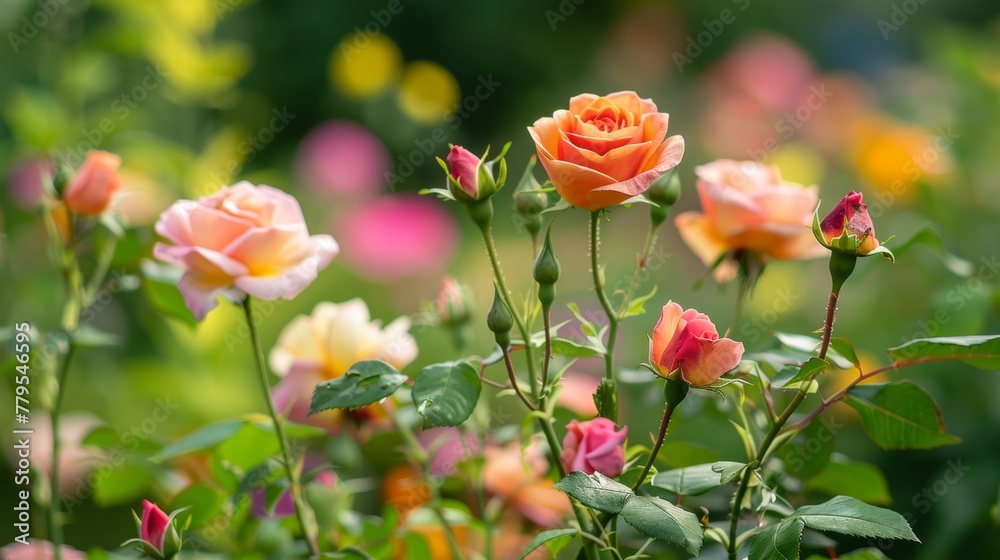 Romantic roses in a blooming garden  AI generated illustration