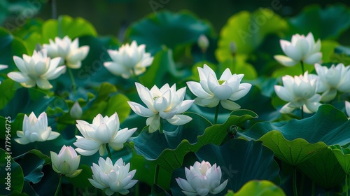 Serene lotus flowers in a tranquil pattern  AI generated illustration