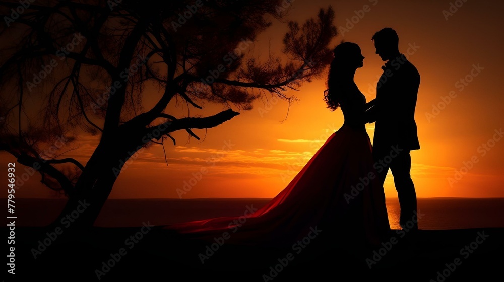 a man and a woman in silhouette standing next to each other