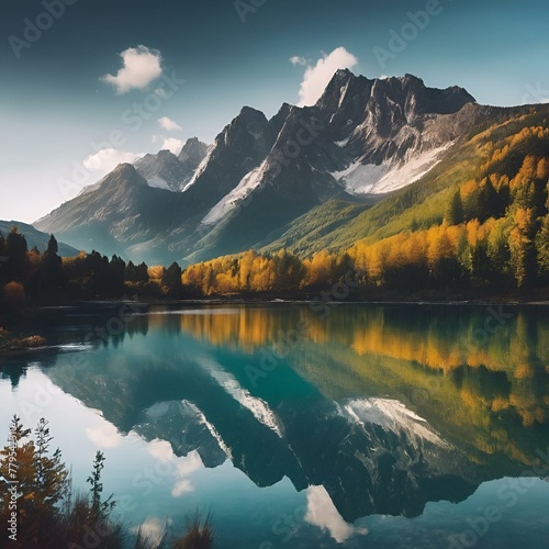 AI generated illustration of autumnal mountains and water reflecting stunning scenery