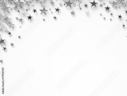 silver stars frame border with blank space in the middle on white background festive concept celebrations backdrop with copy space for text photo or presentation