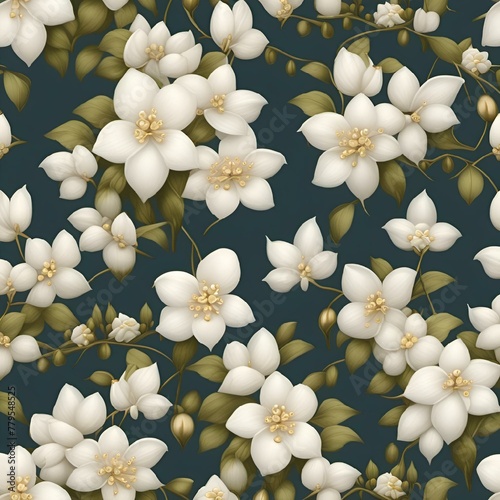 AI generated illustration of White jasmine on a dark background