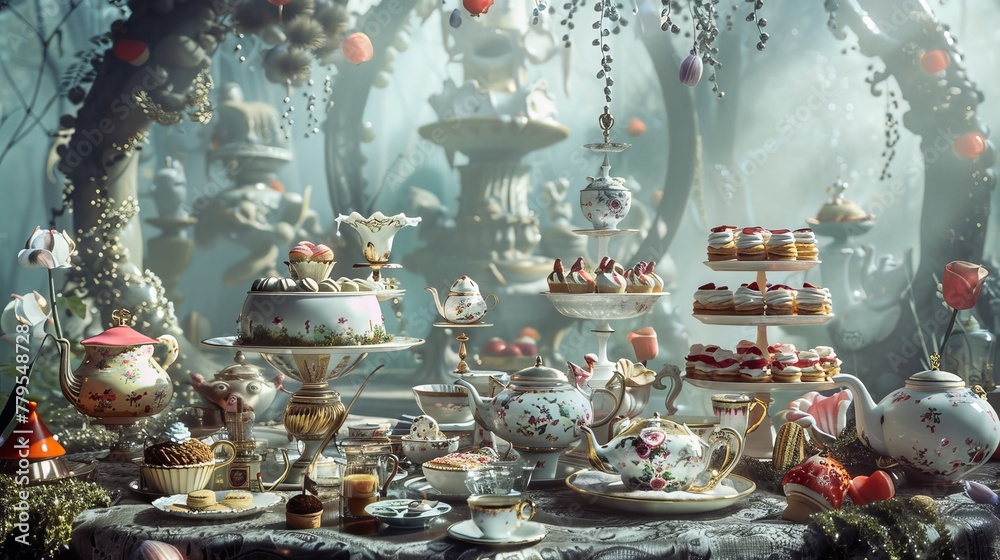 Whimsical tea party with quirky characters  AI generated illustration