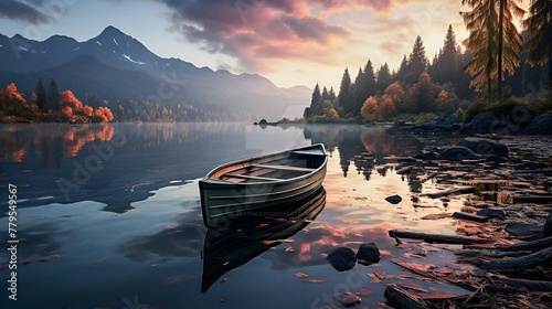 AI generated illustration of an autumnal serenity on a tranquil lake photo