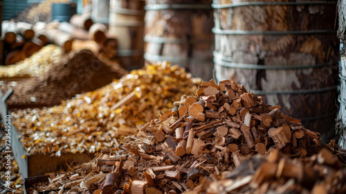 A pile of wood chips at sawmill