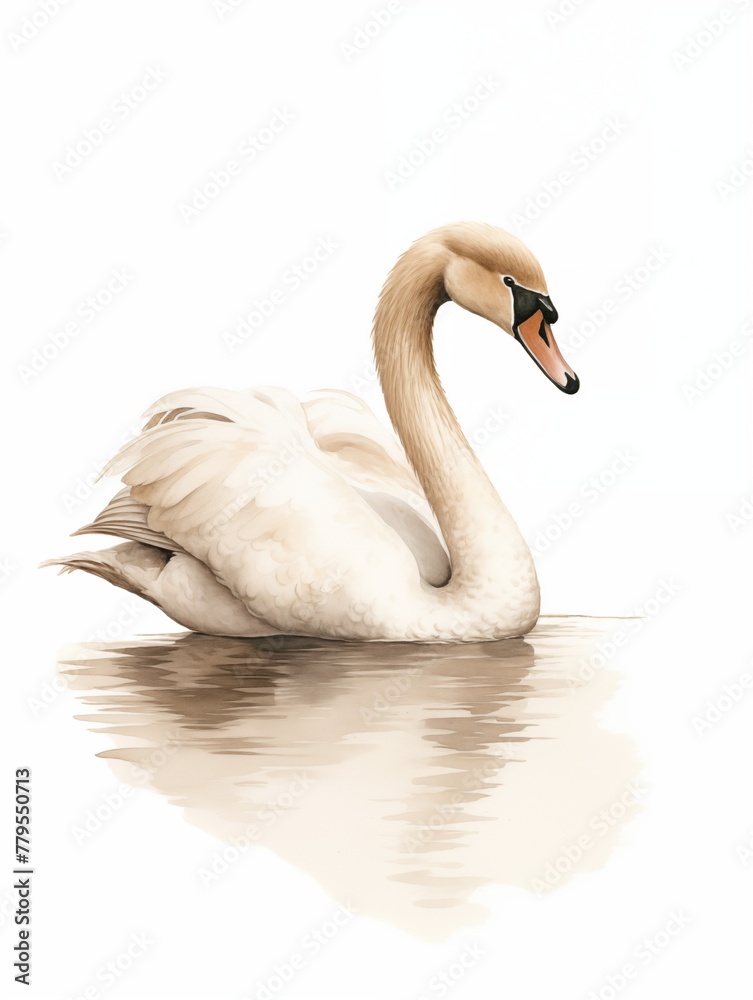 AI generated illustration of a portrait of a white swan on calm water AI generated illustration of a portrait of a white swan on calm water