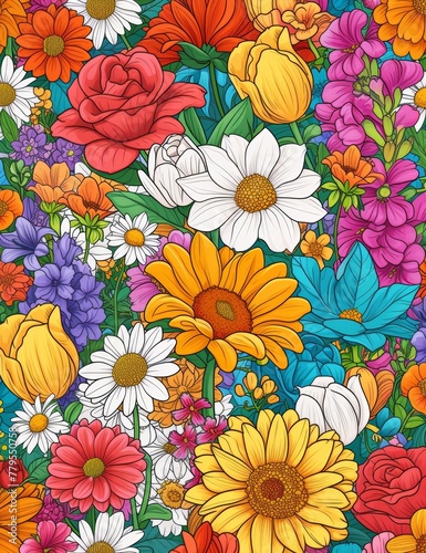 AI generated illustration of a vibrant bouquet background with various colorful flowers