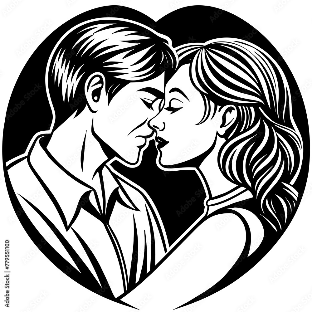 couple kissing, black couple silhouette vector illustration,icon,svg,romantic characters,Holiday t shirt,Hand drawn trendy Vector illustration,wedding  letter  on black background