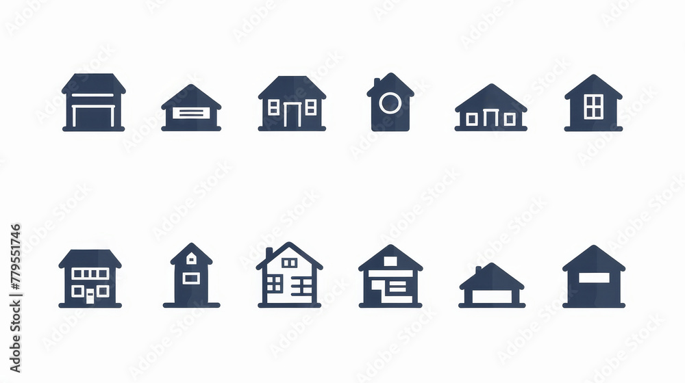Modern home icon set illustrating various house designs and architecture styles