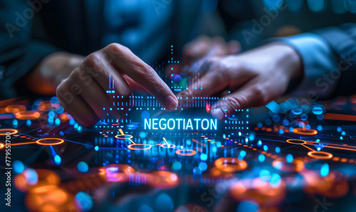 Business Executive Projecting Virtual Negotiation Icon Signifying the Importance of Communication and Agreement in Deal-Making
