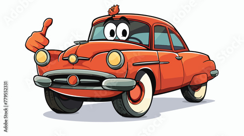 Cartoon classic car mascot with a happy face giving a