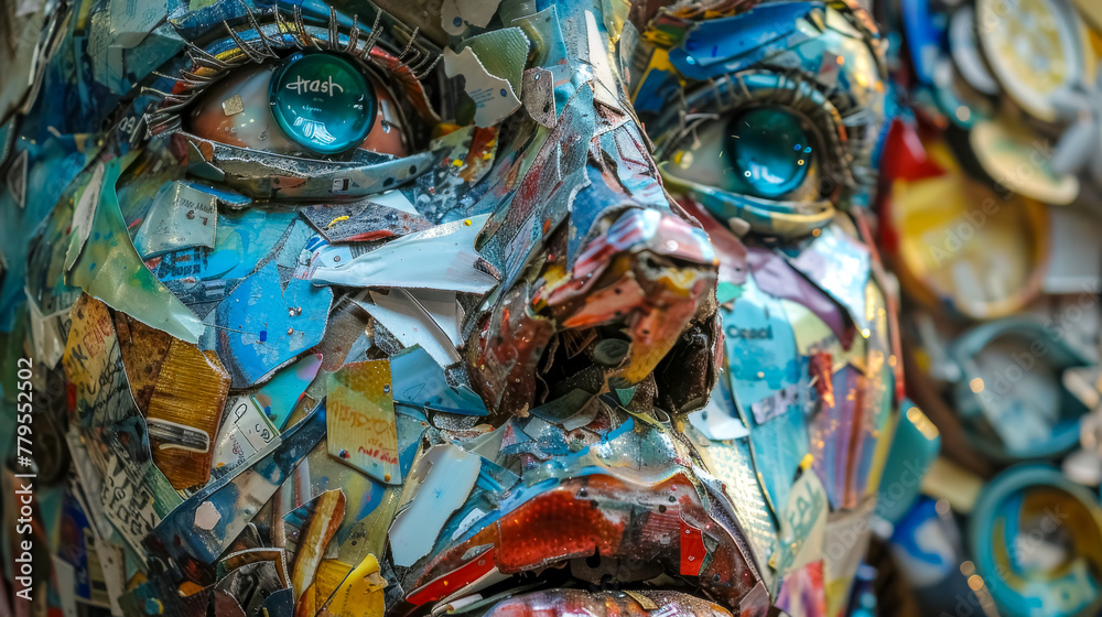 Fototapeta premium Colorful recycled metal art sculpture detail