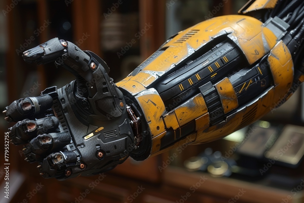 Yellow and Black Robot Hand Holding Object Yellow and Black Robot Hand Holding Object