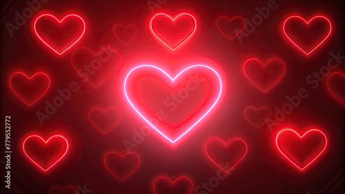 neon red hearts background