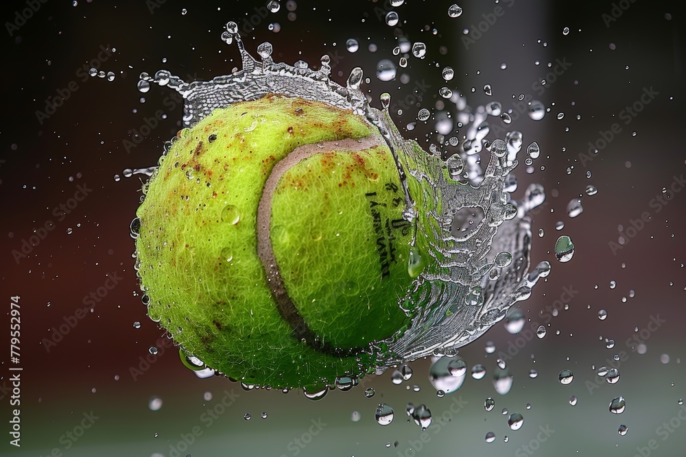 Tennis Ball Being Splashed With Water
