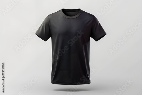 3d black round neck tshirt mockup front view on white background