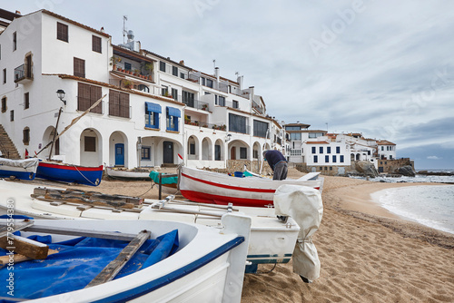 Picturesque village of Calella de Palafrugell. Fisherman boats. Girona, Catalonia