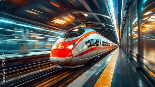 Wallpaper Mural Red and White Train Traveling Through Train Station Torontodigital.ca