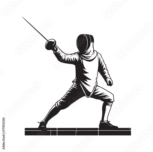 Fencing sport  vector silhouette, side view. fencer illustration
