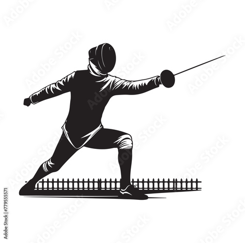 Fencing sport  vector silhouette, side view. fencer illustration

