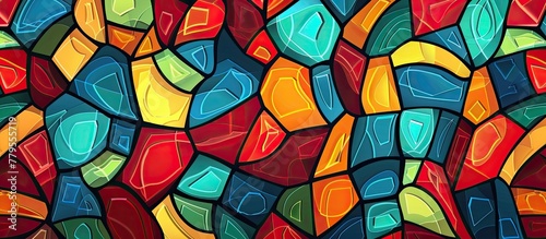 A closeup of a vibrant stained glass window showcasing intricate patterns and a variety of tints and shades, creating a stunning art fixture in the building material of glass, forming circles