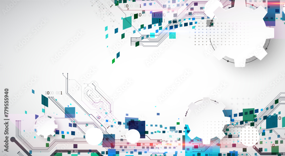 Obraz premium Abstract technological background with squares. The work is done on a gray background with glowing elements.