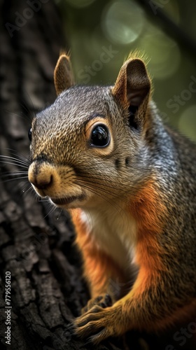 AI generated illustration of a small, brown squirrel perched atop a tree limb