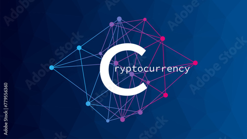 Cryptocurrency symbol. Blockchain technology. Low poly vector background with network pattern. Virtual money icon for business, finance, digital global trade, payment, worldwide, exchange