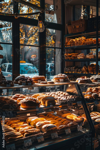A bakery shop with sunlight