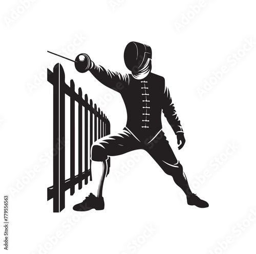Fencing sport  vector silhouette, side view. fencer illustration
