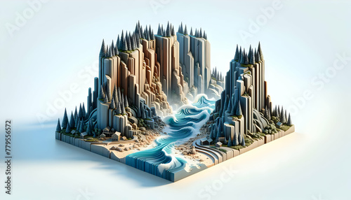 3d flat icon as Cliffside Majesty Coastal cliffs stand tall a testament to nature sculpting. in nature and landscapes theme with isolated white background ,for advertisement and banner, Full depth of 