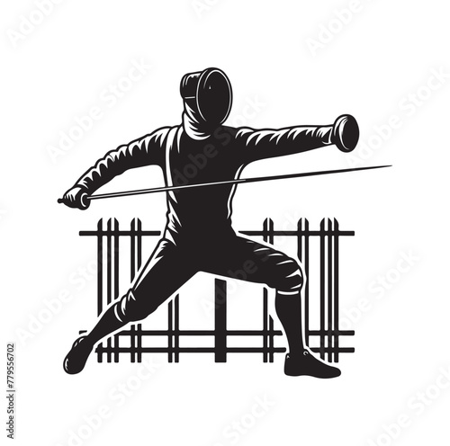 Fencing sport  vector silhouette, side view. fencer illustration
