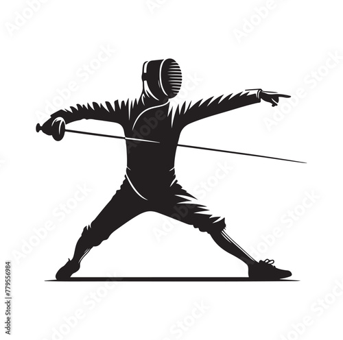 Fencing sport  vector silhouette, side view. fencer illustration
