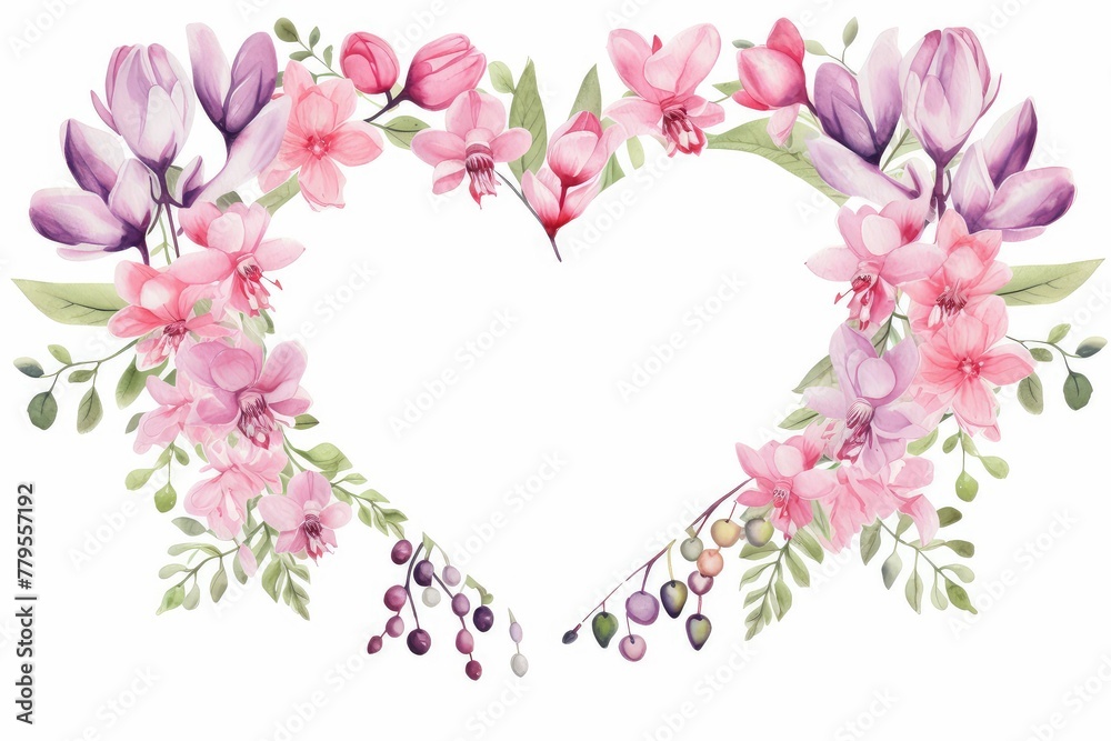 Watercolor bleeding heart clipart with heart-shaped pink and white blooms.flowers frame, botanical border, on white background.