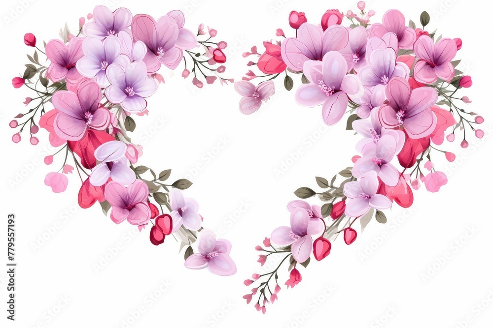Watercolor bleeding heart clipart with heart-shaped pink and white blooms.flowers frame, botanical border, on white background.
