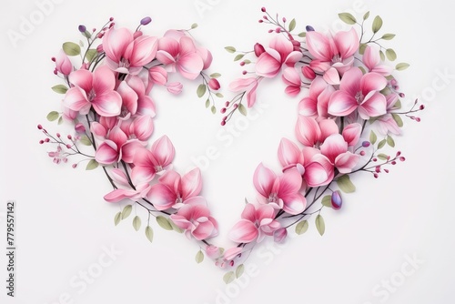Watercolor bleeding heart clipart with heart-shaped pink and white blooms.flowers frame, botanical border, on white background. photo