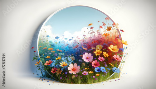 3d flat icon as Floral Fields A field of wildflowers captured in vibrant watercolor. in nature and landscapes theme with isolated white background ,for advertisement and banner, Full depth of field, h