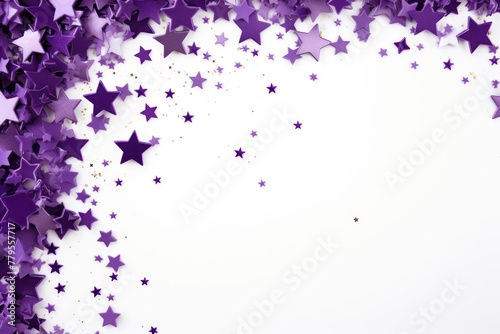 violet stars frame border with blank space in the middle on white background festive concept celebrations backdrop with copy space for text photo or presentation