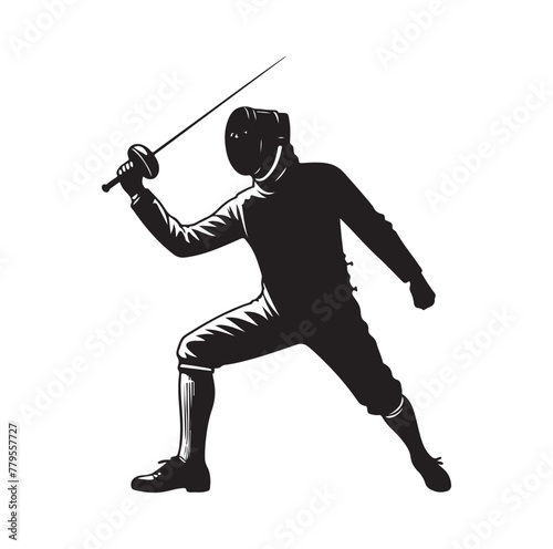 Fencing sport  vector silhouette, side view. fencer illustration
