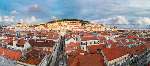 Saint George's Castle and Lisbon old town from Santa Justa mirador, Portugal photo