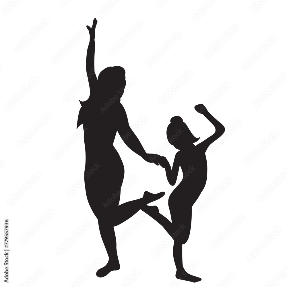 mother and daughter dancing silhouette on white background vector