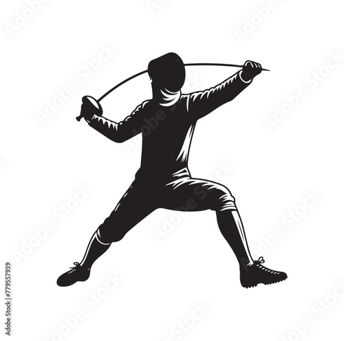 Fencing sport  vector silhouette, side view. fencer illustration
