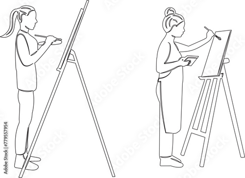 female artists draw sketch on white background vector