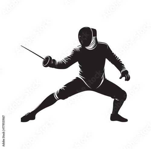 Fencing sport vector silhouette, side view. fencer illustration 