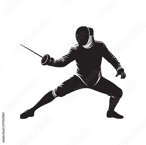 Fencing sport  vector silhouette, side view. fencer illustration
