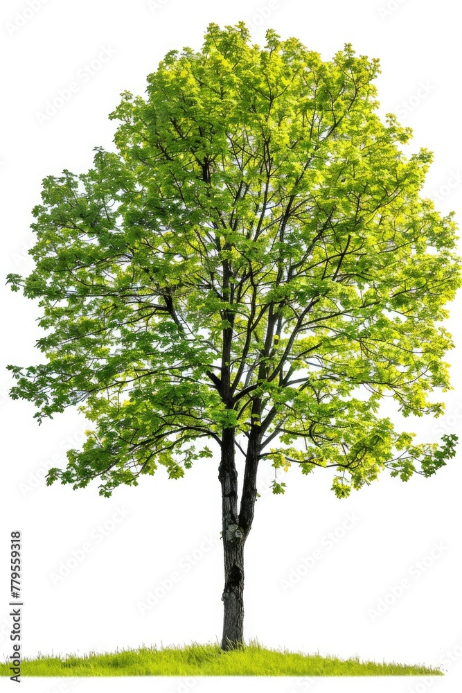 Single Green Linden Tree Plant Isolated on White Background - Nature and Forest Object
