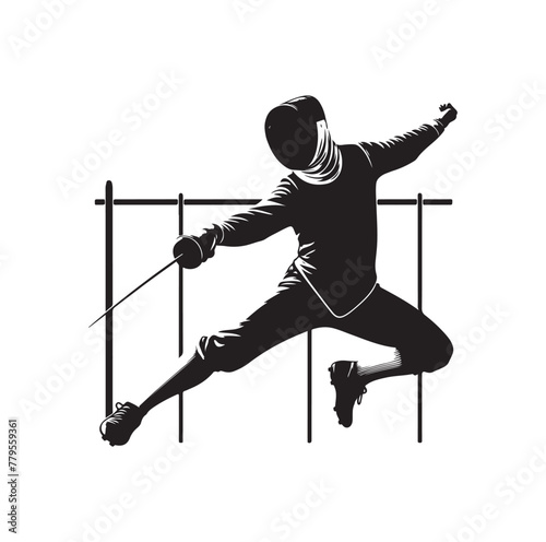 Fencing sport  vector silhouette, side view. fencer illustration
