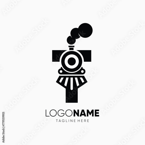 Letter T Train Locomotive Transport Logo Design Vector Icon Graphic Emblem Symbol Illustration