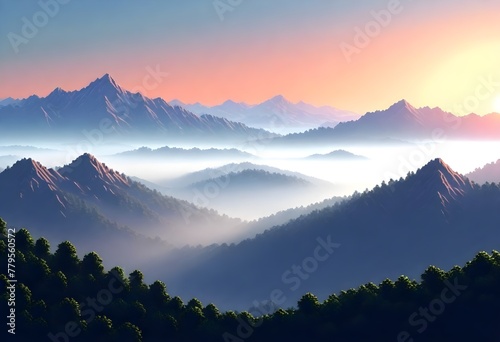 Pixel Art Invigorating Morning Sunrise Over A Mist (7)